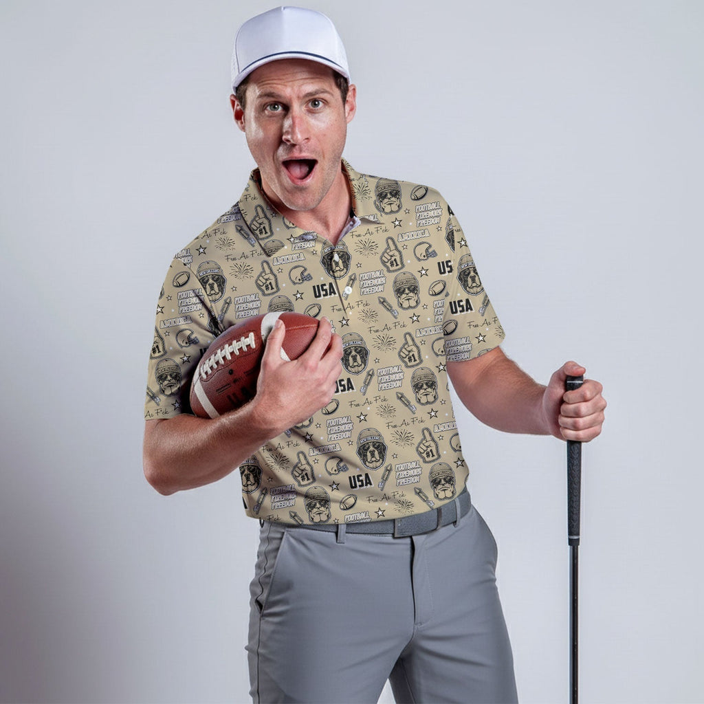Saint Bernard Dog Prominent Chin Man Beige Sport Polo, American Football League Gift Ideas For Football Fans