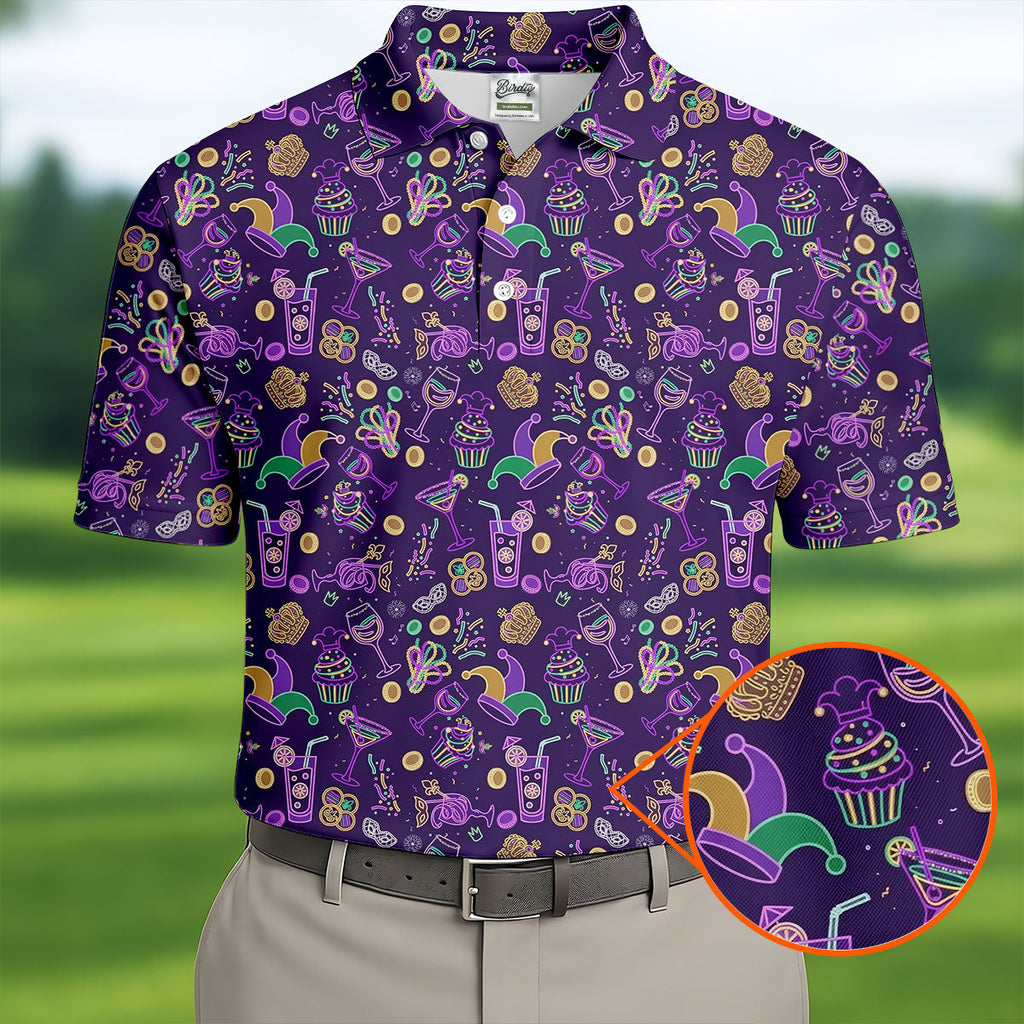 Mardi Gras Food Green Gold Purple Golf Tops For Men, Polo Shirts For Men, Golf Shirts For Men