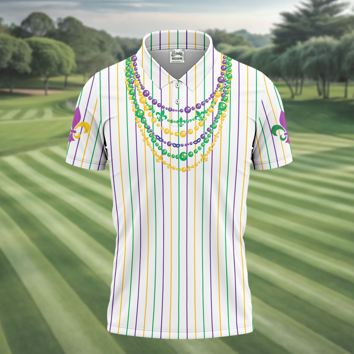 Mardi Gras Beads Necklaces Print White Golf Shirt, Golf Tops For Men, Polo Shirts For Men, Golf Shirts For Men