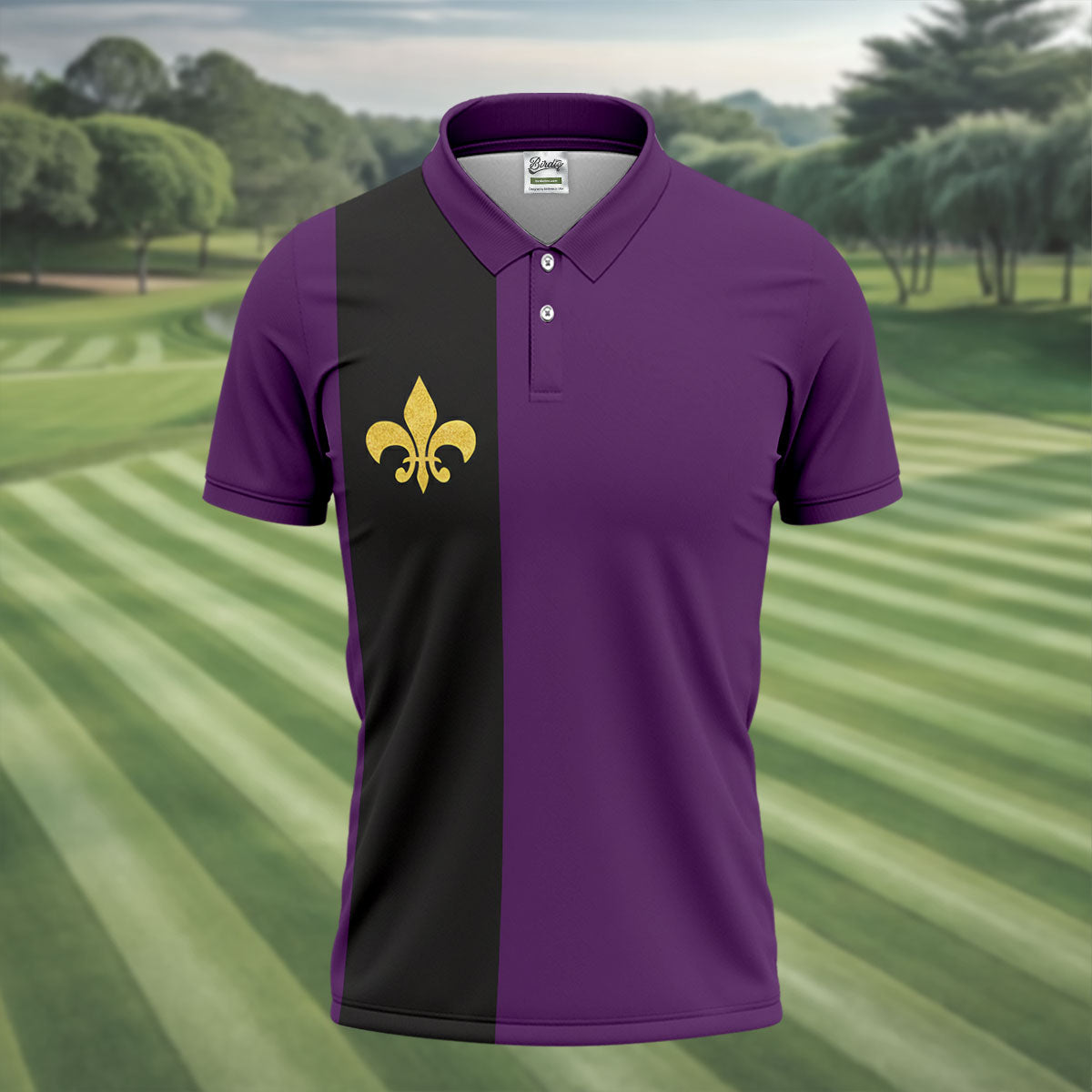 Mardi Gras Fleur De Lis Black Vertical Stripe Purple Golf Shirt, Polo Shirts For Men, Golf Shirts For Men