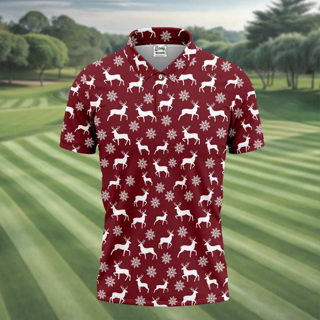 Reindeer Christmas Maroon Golf Shirt, Christmas Golf Shirt, Polo Shirts For Men, Golf Shirts For Men
