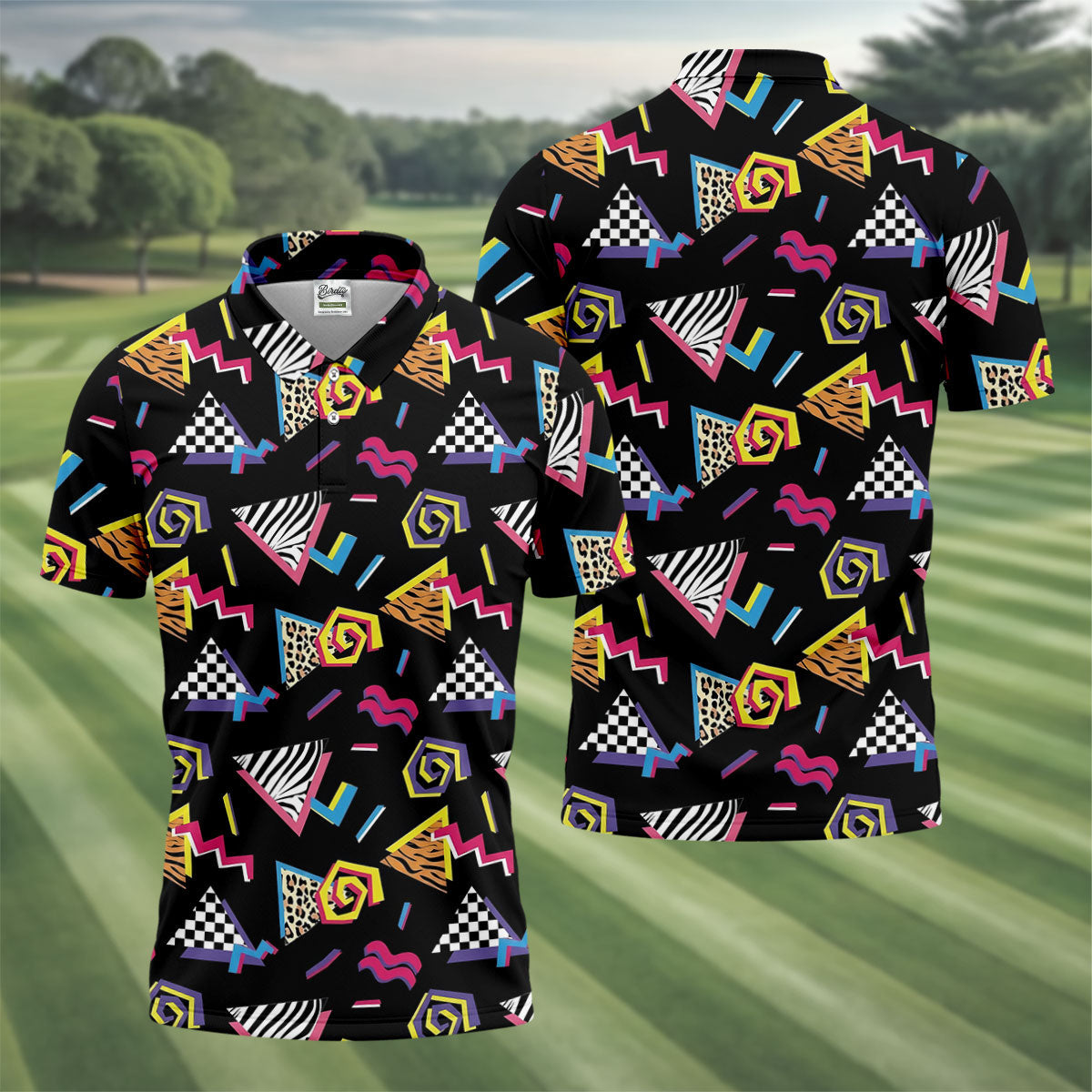 Abstract Geometric Leopard Zebra Animal Stripes 80s 90s Style Golf Tops For Men, Golf Shirts For Men