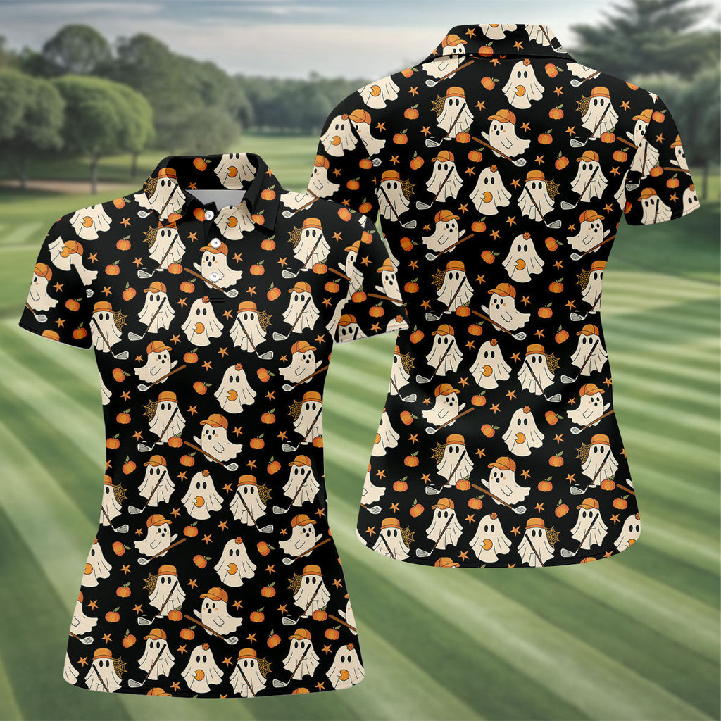 Boo Ghost Cute Pumpkin Halloween Black Golf Shirt, Halloween Gift Idea, Ladies Golf Shirts