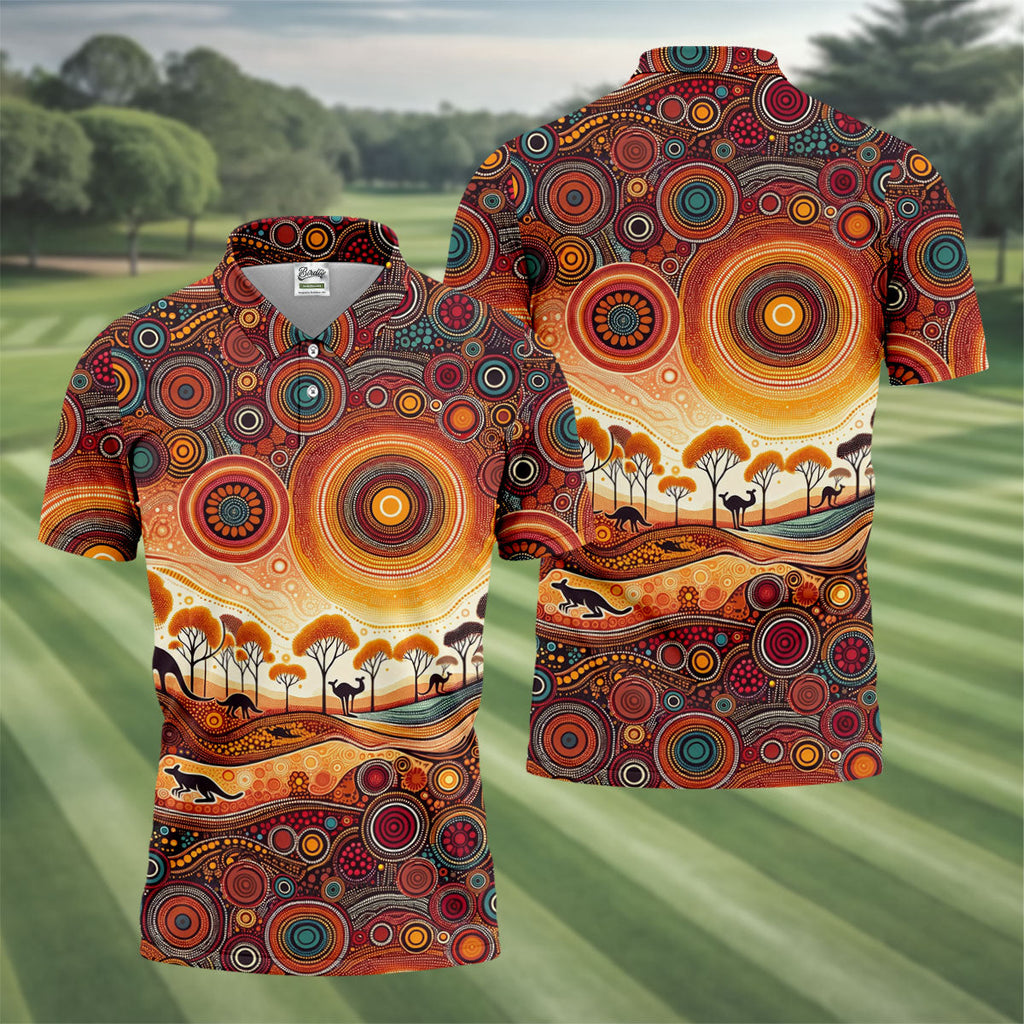 Australian Aboriginal Colourful Art Golf Tops For Men, Australia Kangaroo Polo Shirts For Men