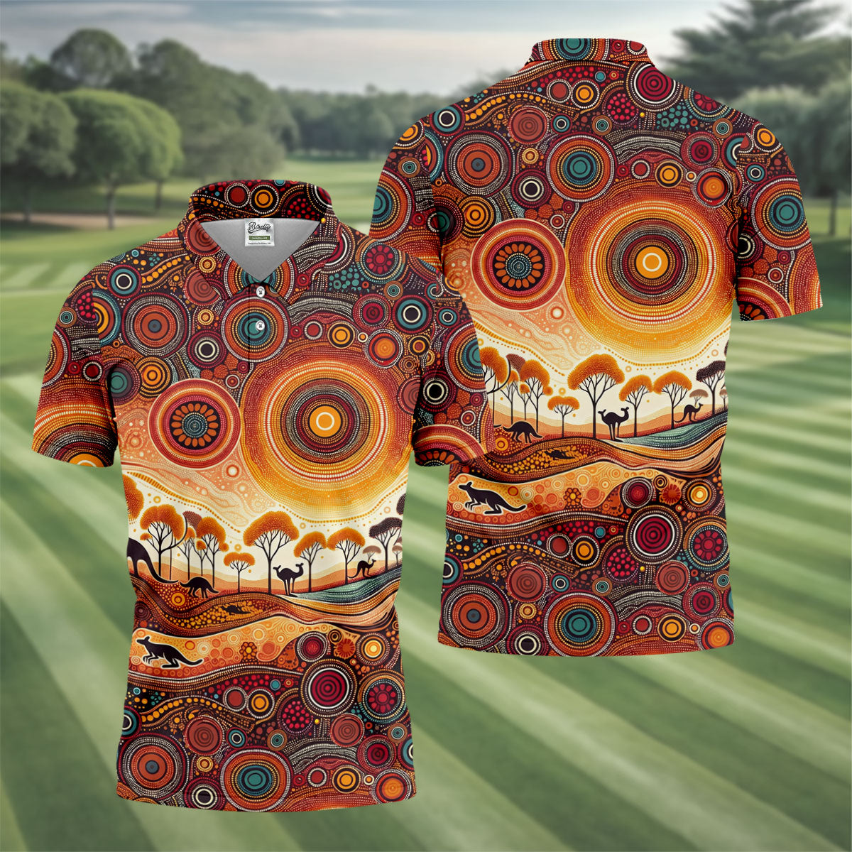 Australian Aboriginal Colourful Art Golf Tops For Men, Australia Kangaroo Polo Shirts For Men