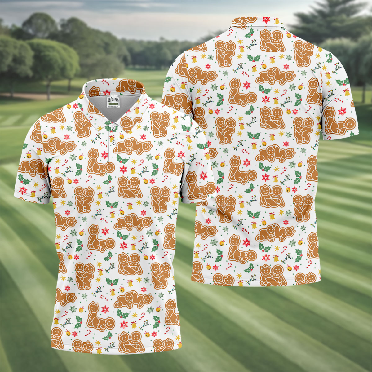 Naughty Gingerbread Christmas Golf Shirt, Funny Position Couple Golf Shirt, Fun Golf Shirts For Men, Christmas Golf Gift