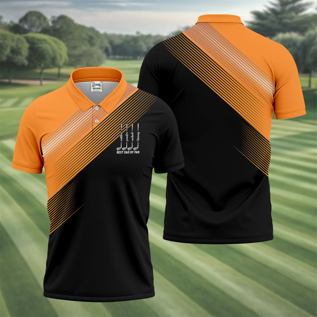 Best Dad By Par Diagonal Striped Father's Day Golf Shirt, Golf Gift For Dad, Polo Shirts For Men