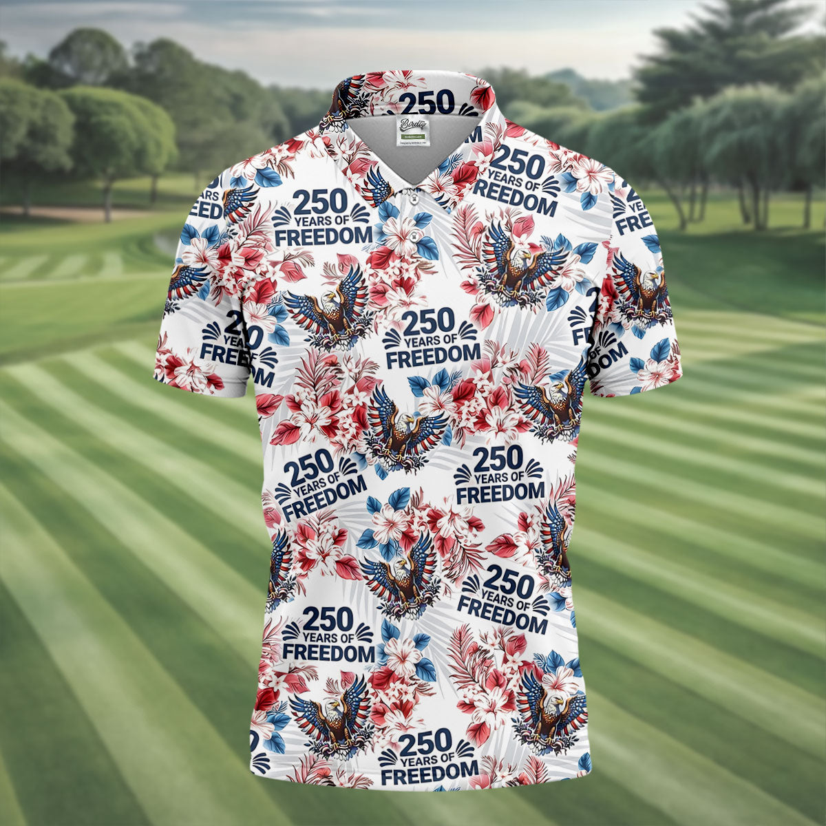America 250 Years Of Freedom Tropical Vibe Patriotic Golf Shirt, 4th Of July Golf Shirt, Golf Shirts For Men
