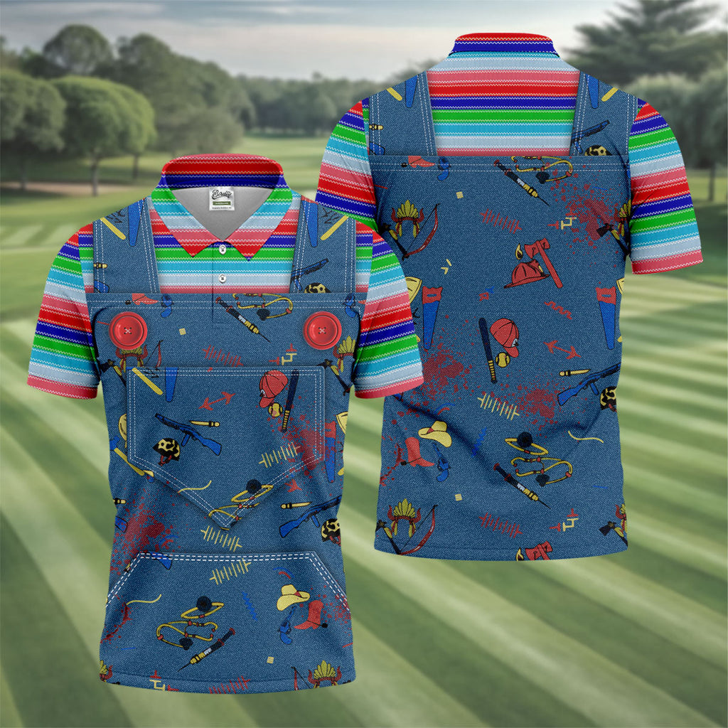 Creepy Halloween Horror Character Golf Tops For Men, Horror Cosplay Fun Men's Golf Polos, Polo Shirts For Men