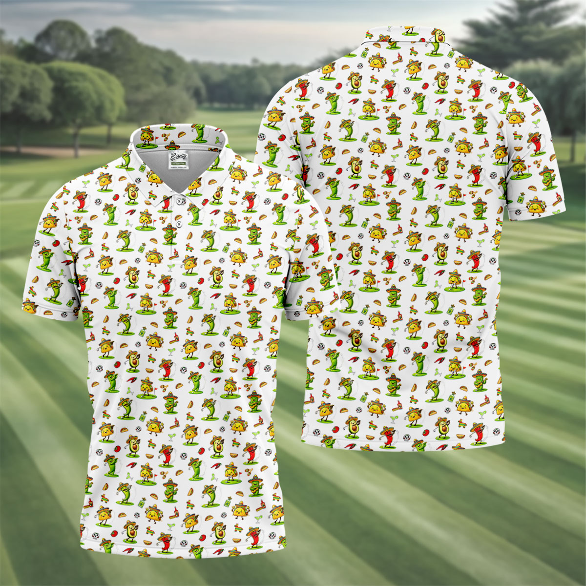 Mexican Cartoon Food Characters Cinco De Mayo Celebration Fiesta Themed White Golf Shirts For Men