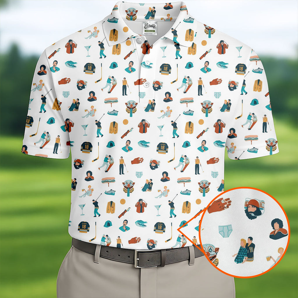 30th Anniversary Sport Movie Character White Golf Shirt, Men's Funny Golf Shirts, Golf Shirts For Men