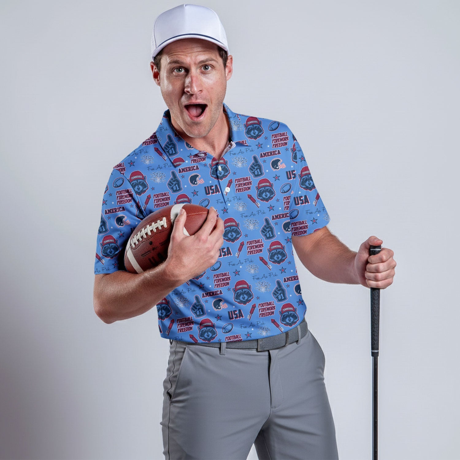 Raccoon Titans Blue Titans Red Sport Polo, American Football League Gift Ideas For Football Fans