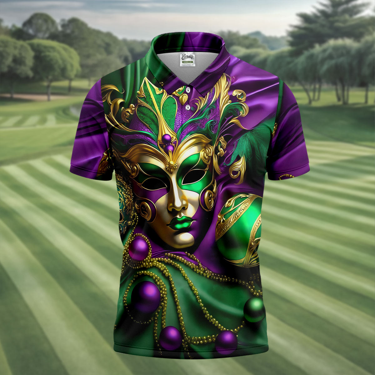 Mardi Gras Face Mask Purple Green Gold Polo Shirts For Men, Golf Shirts For Men, Polo For Men