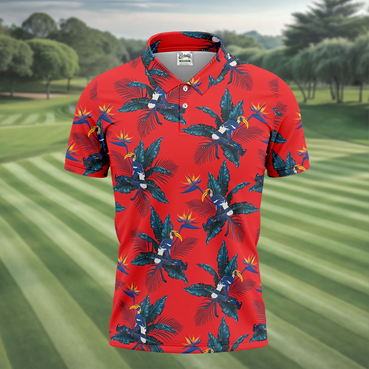 Tropical Toucan Bird Of Paradise Flower Hawaiian Golf Shirt, Summer Vibe Golf Shirts For Men