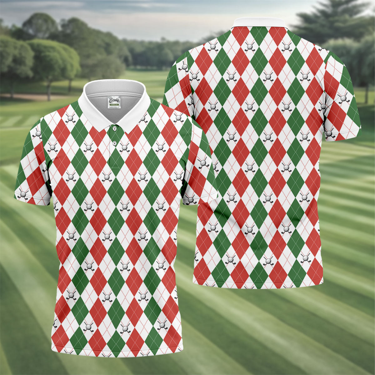 Christmas Plaid Argyle Pattern Golf Polo Shirt, Christmas Golf Gift, Polo Shirts For Men, Golfing Apparel