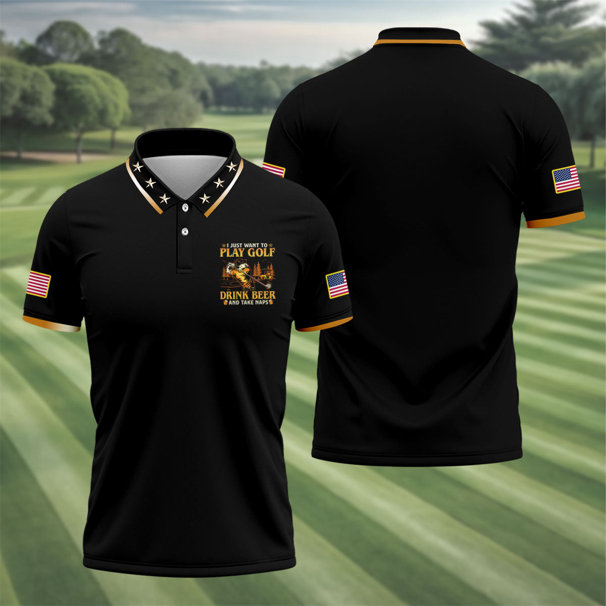 I Just Want To Play Golf Drink Beer And Take Naps Black Golf Shirt, Men's Funny Golf Shirts