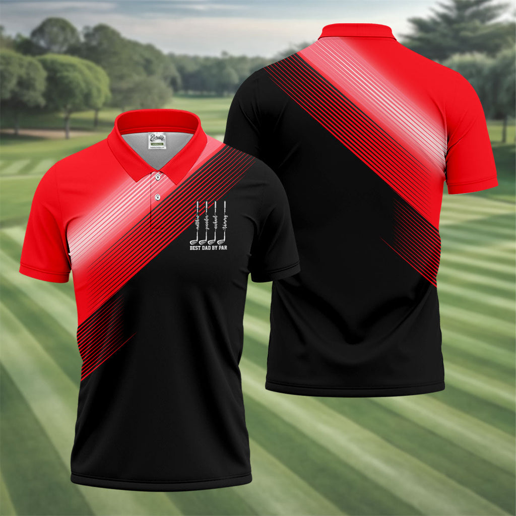 Best Dad By Par Diagonal Striped Father's Day Golf Shirt, Golf Gift For Dad, Polo Shirts For Men