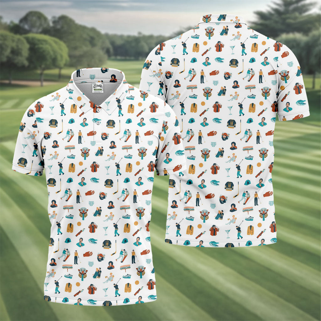 30th Anniversary Sport Movie Character White Golf Shirt, Men's Funny Golf Shirts, Golf Shirts For Men