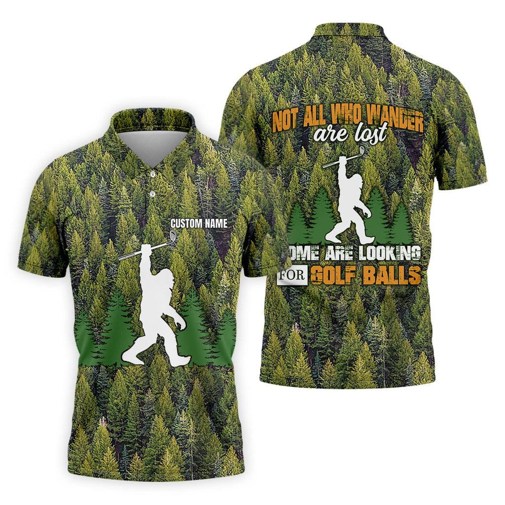 Not All Who Wander Are Lost Custom Men's Golf Polo Shirt, Bigfoot Golf Shirt, Dad Golf Gift