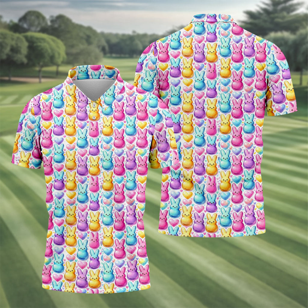 Easter Bunny Jelly Effect Seamless Pattern Golf Shirts For Men, Men's Funny Golf Shirts, Polo Shirts For Men