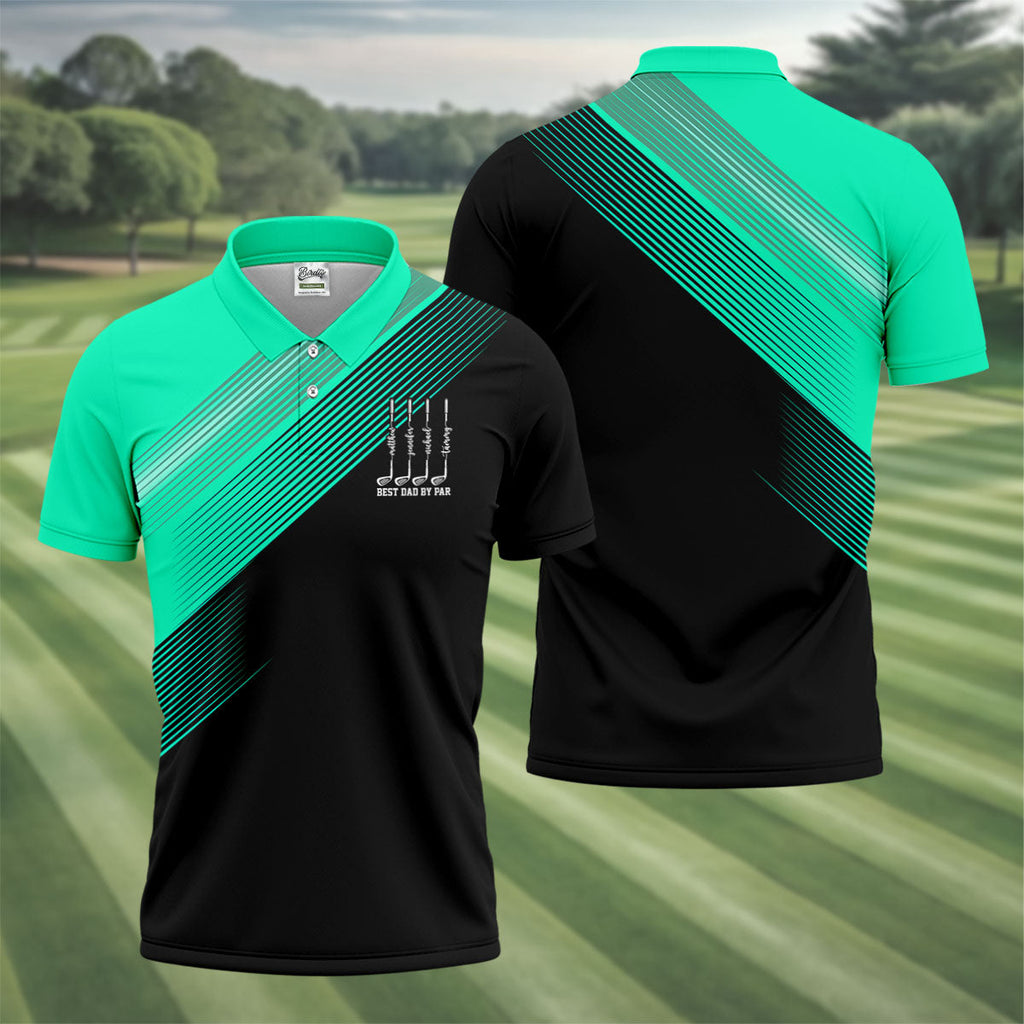 Best Dad By Par Diagonal Striped Father's Day Golf Shirt, Golf Gift For Dad, Polo Shirts For Men