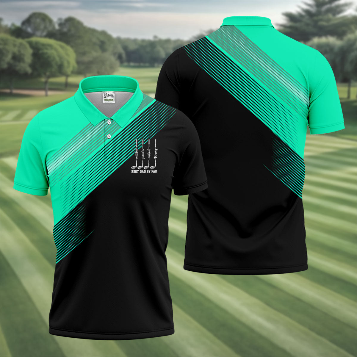 Best Dad By Par Diagonal Striped Father's Day Golf Shirt, Golf Gift For Dad, Polo Shirts For Men