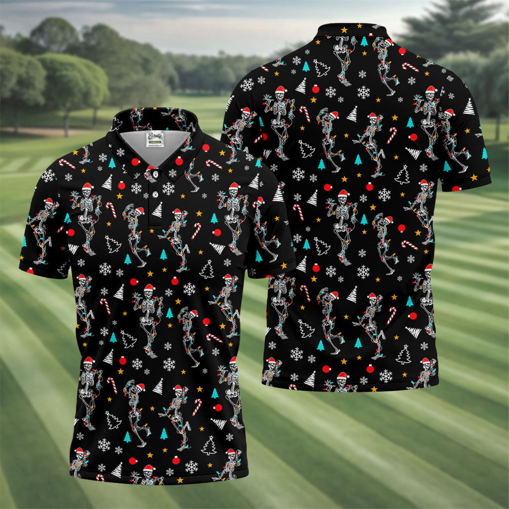 Skeleton Christmas Fun Golf Shirts For Men, Christmas Golf Shirt, Polo Shirts For Men, Cool Golf Gift