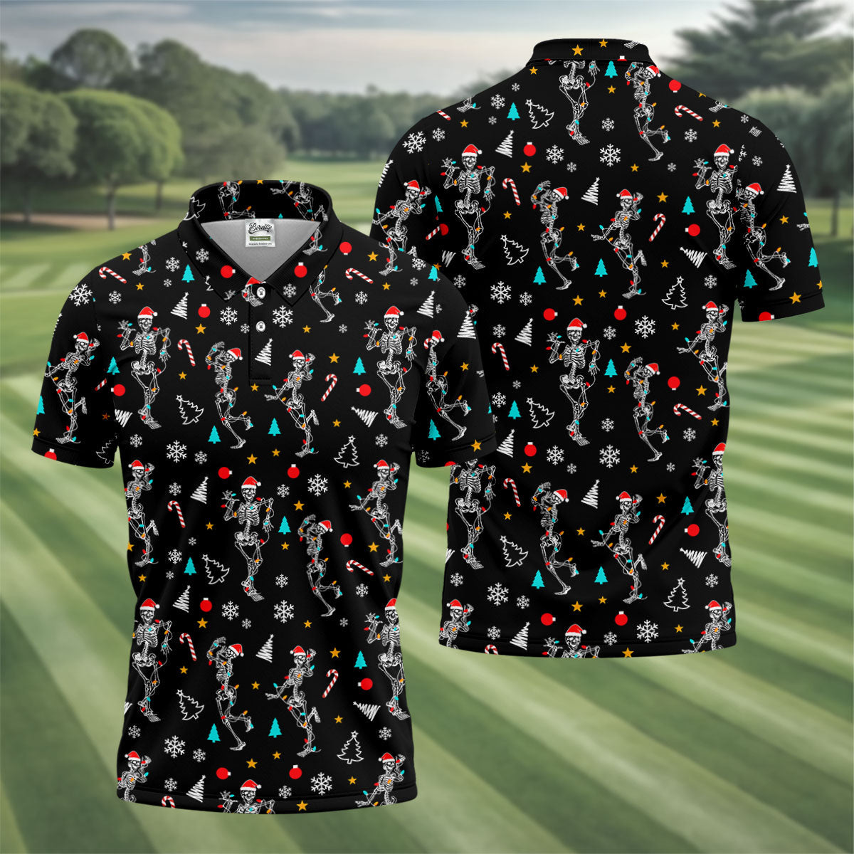 Skeleton Christmas Fun Golf Shirts For Men, Christmas Golf Shirt, Polo Shirts For Men, Cool Golf Gift