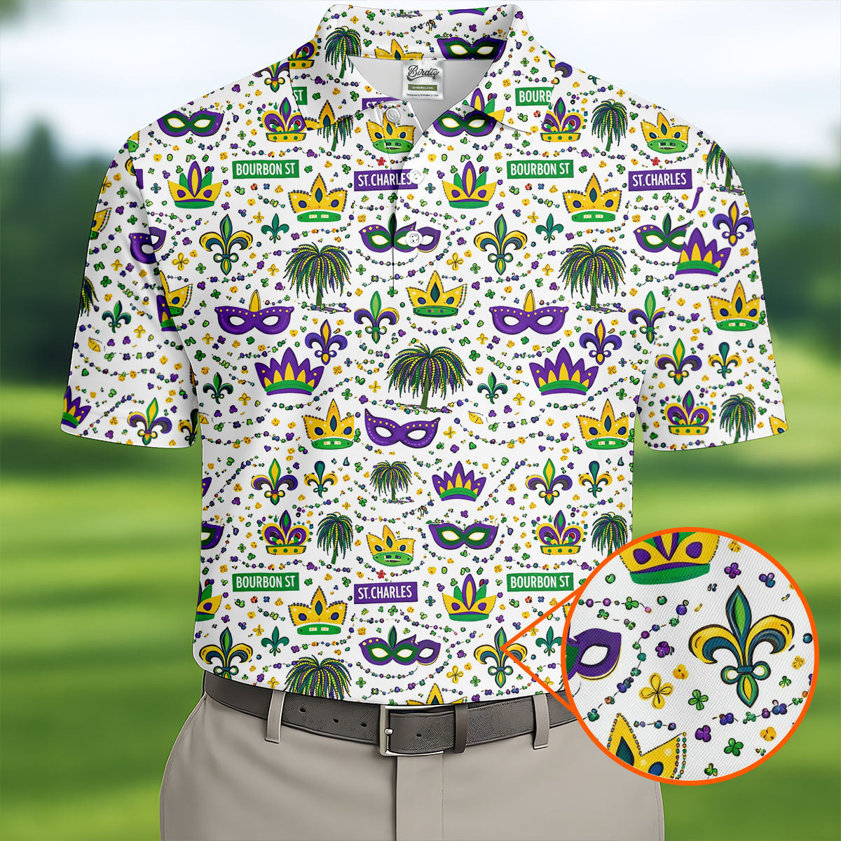 Crown Mask Fleur De Lis Mardi Gras Golf Shirt, Golf Tops For Men, Polo Shirts For Men, Golf Shirts For Men