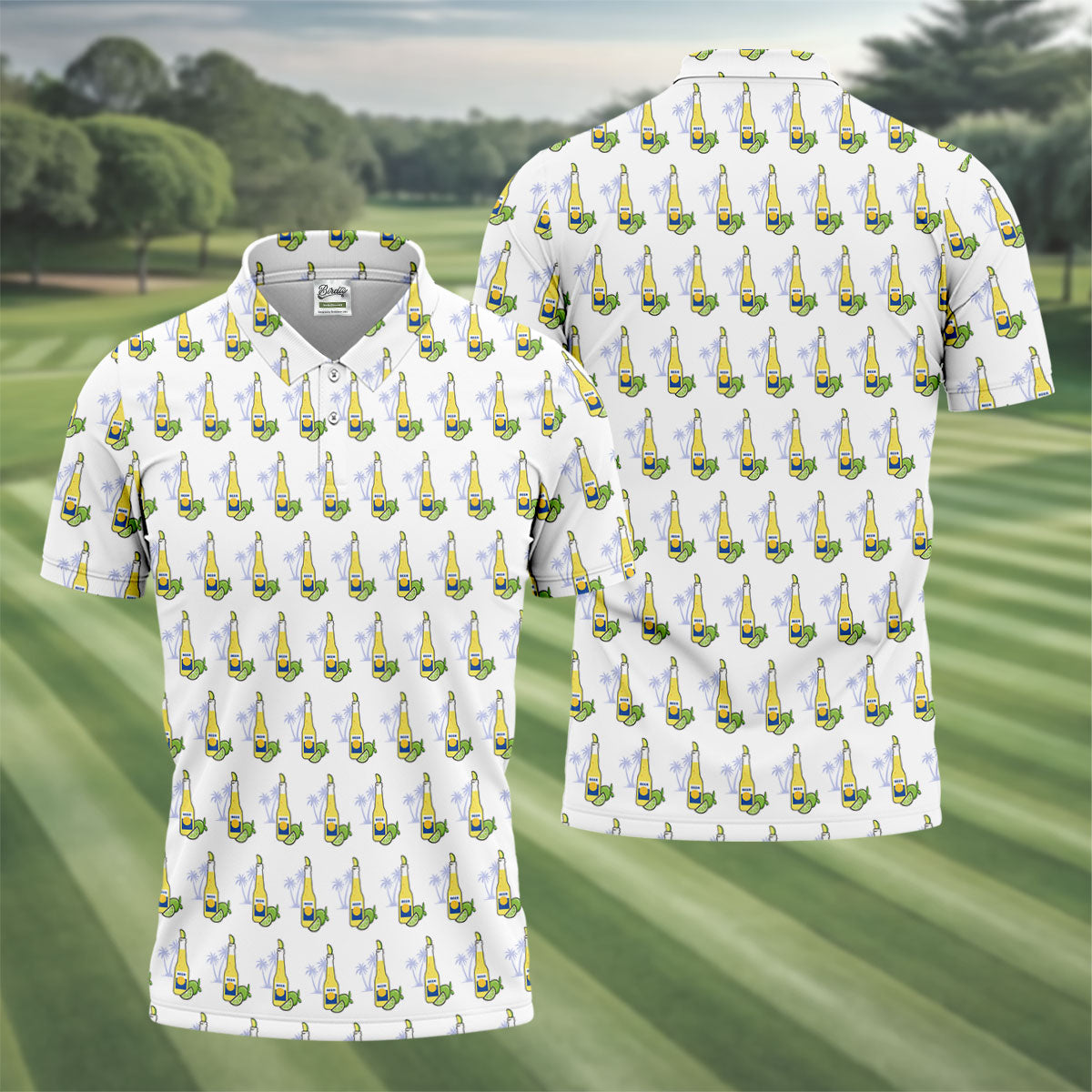 Beer And Lime Palm Tree Pattern Tropical Golf Shirt, Golf Shirts For Men, Polo Shirts For Men