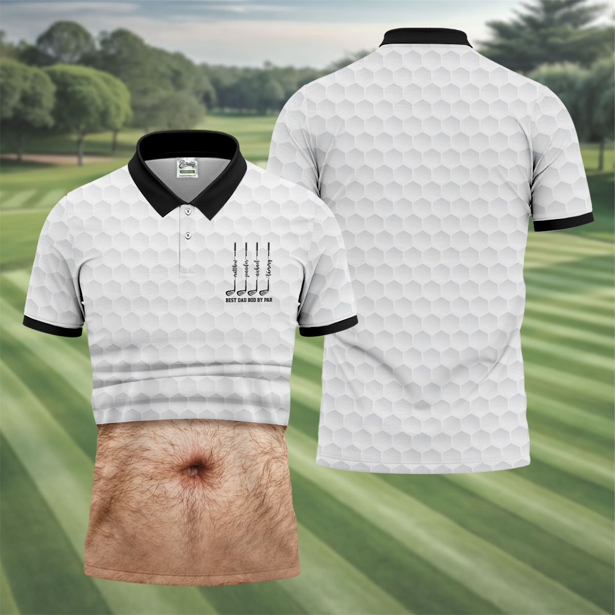 Best Dad Bod By Par White Men's Funny Golf Polo Shirts, Father's Day Golf Shirt, Golf Gift For Dad