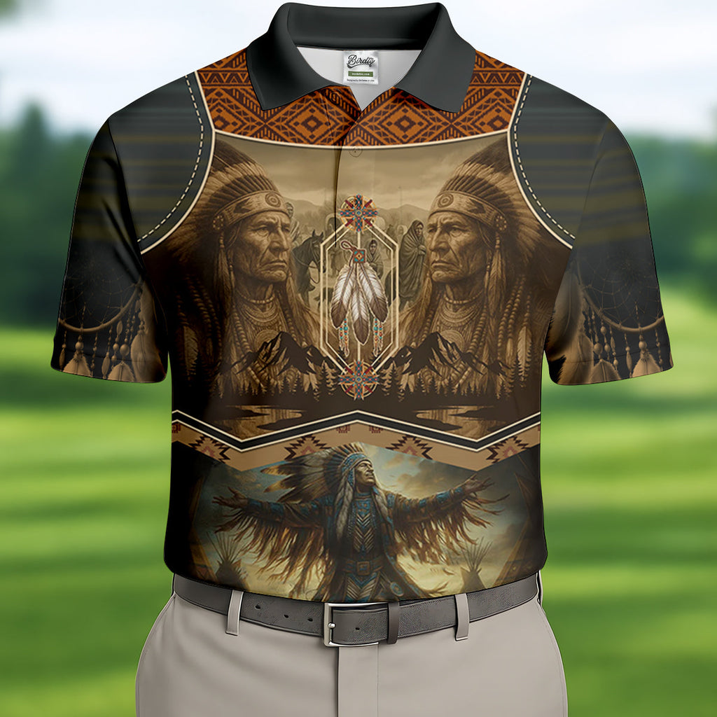 Spirit of the Ancestors Golf Tops For Men, Native American Ancestry Polo Shirts For Men, Indigenous Peoples Month