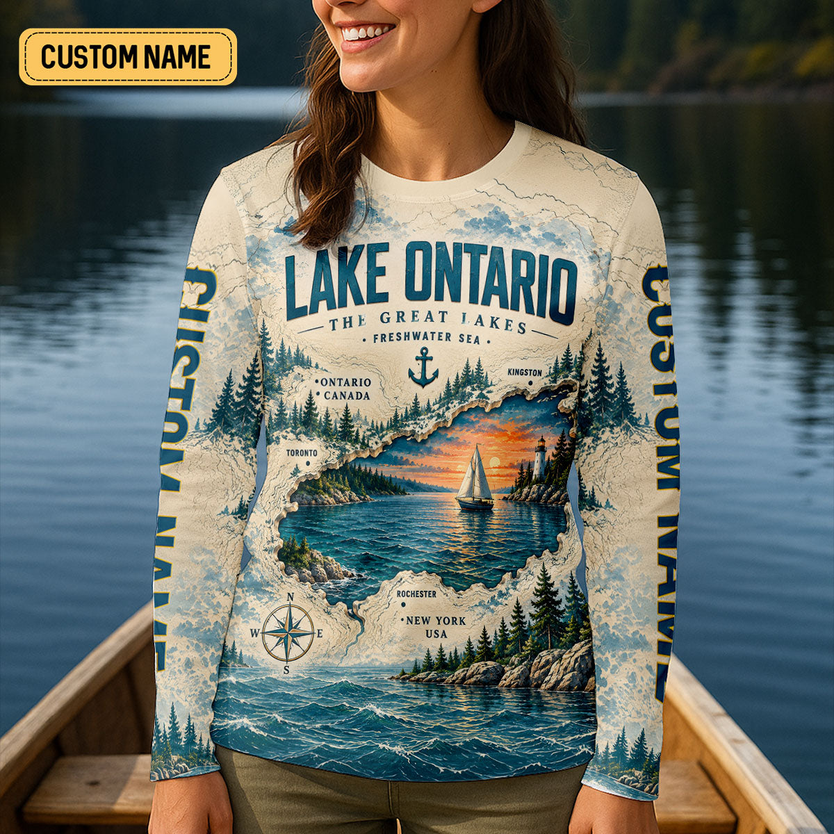 Custom Lake Ontario Great Lakes Fishing UPF Shirt, Fishing Sun Shirt, Womens Fishing Tee
