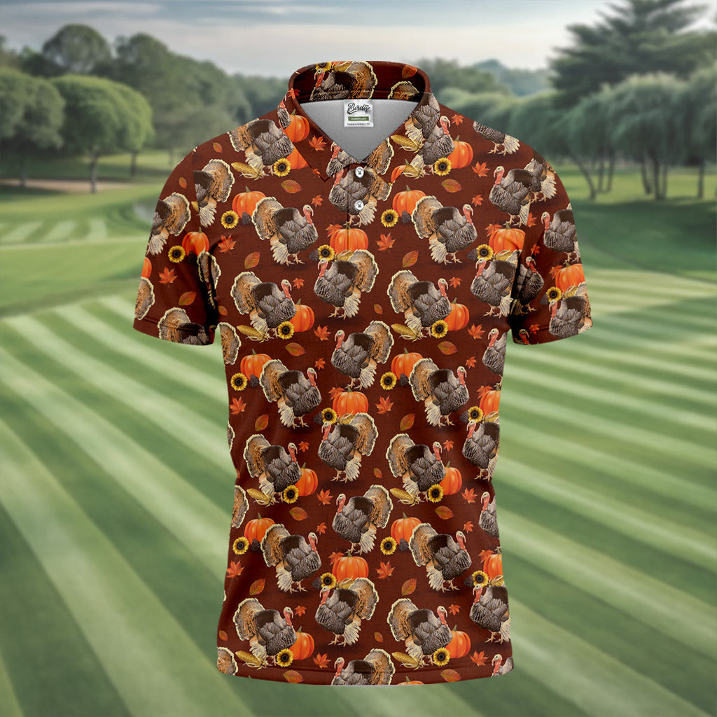 Thanksgiving Day Autumn Turkey Golf Shirt, Fun Golf Shirts For Men, Golfing Apparel, Golf Shirts For Men