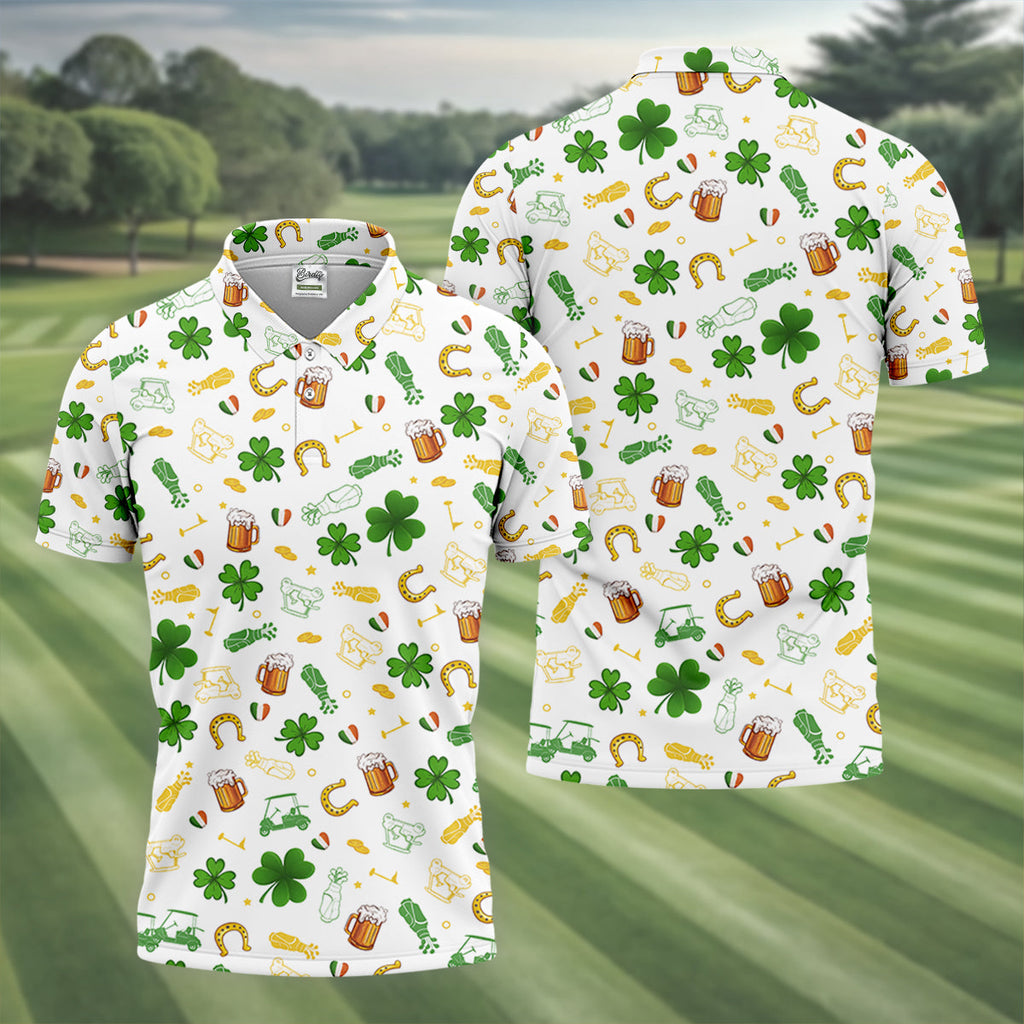St Patrick's Day Beer Golden Horseshoes Shamrock Golf Shirt, Polo Shirts For Men, Golf Shirts For Men