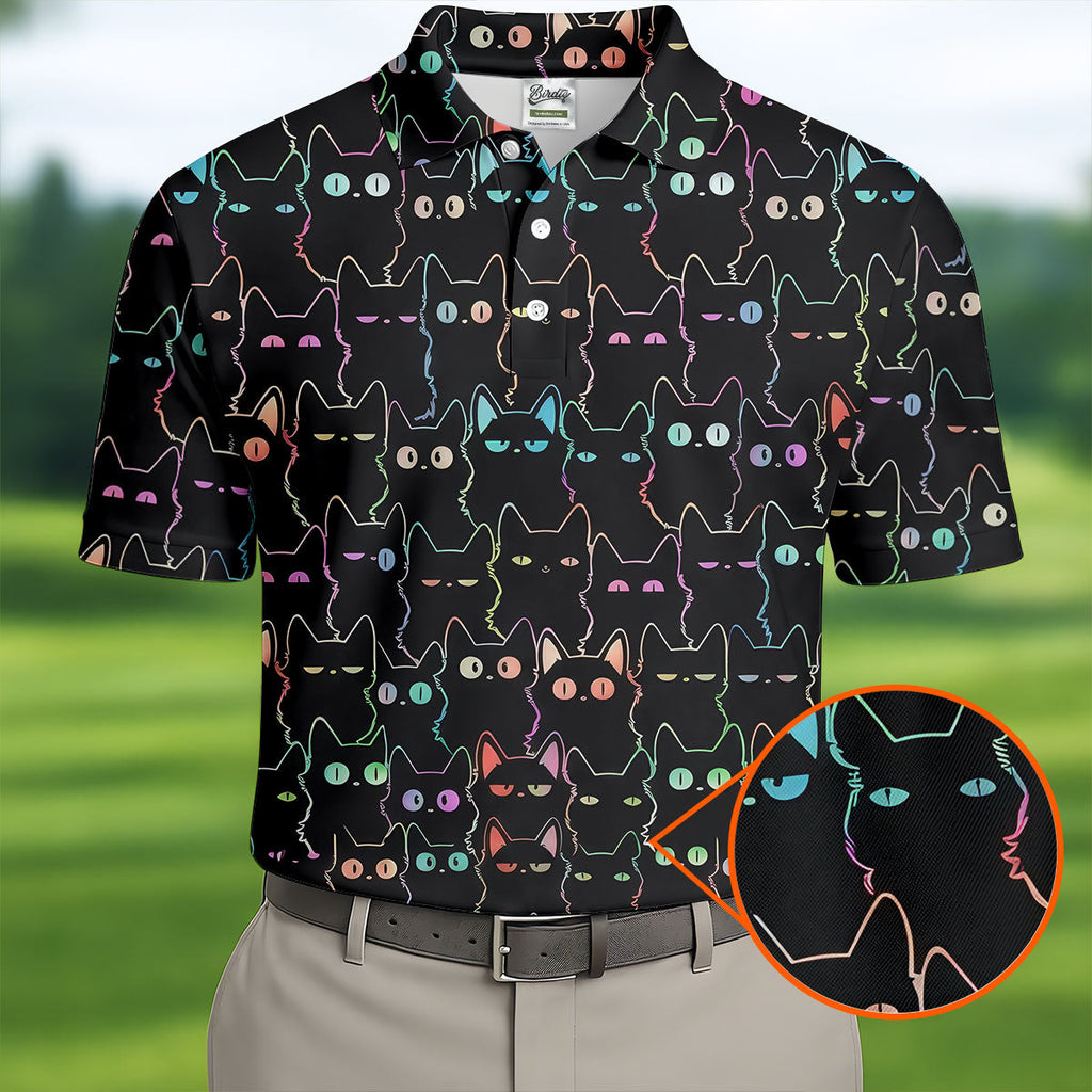 Neon Cat Funny Golf Shirt, Cute Golf Outfit, Polo Shirts For Men, Golf Shirts For Men, Golf Gift For Men
