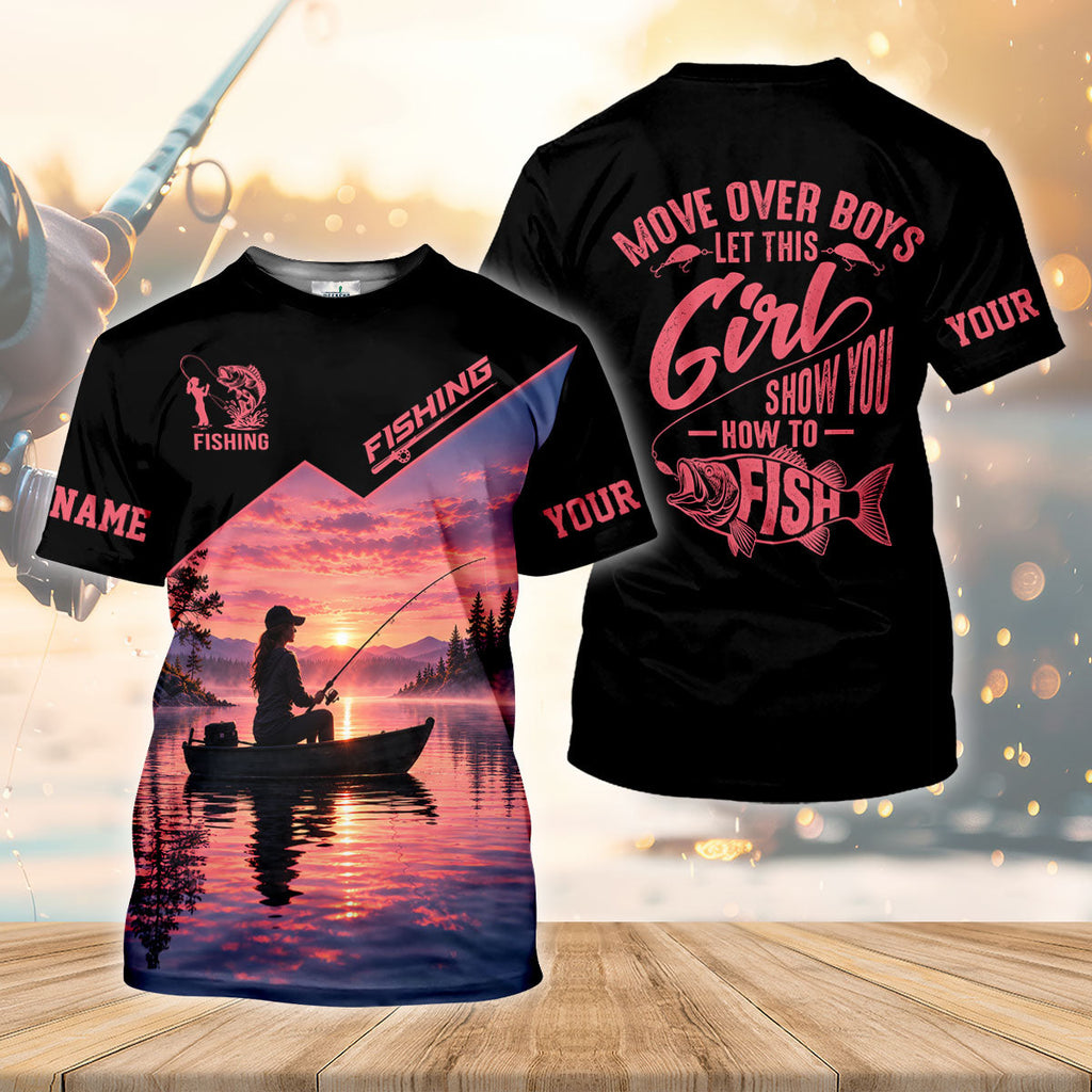 Move Over Boys Girl Shows How To Fish Pink UPF Shirt, Fishing Shirt For Men, Bass Fishing Shirt