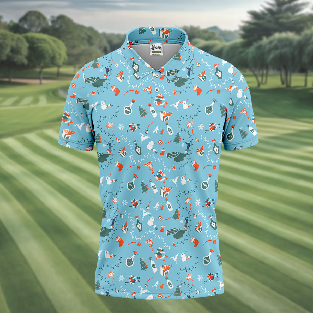 Holiday Chaos Ice Blue Color Golf Tops For Men, Christmas Golf Shirt, Golf Shirts For Men, Golfing Apparel