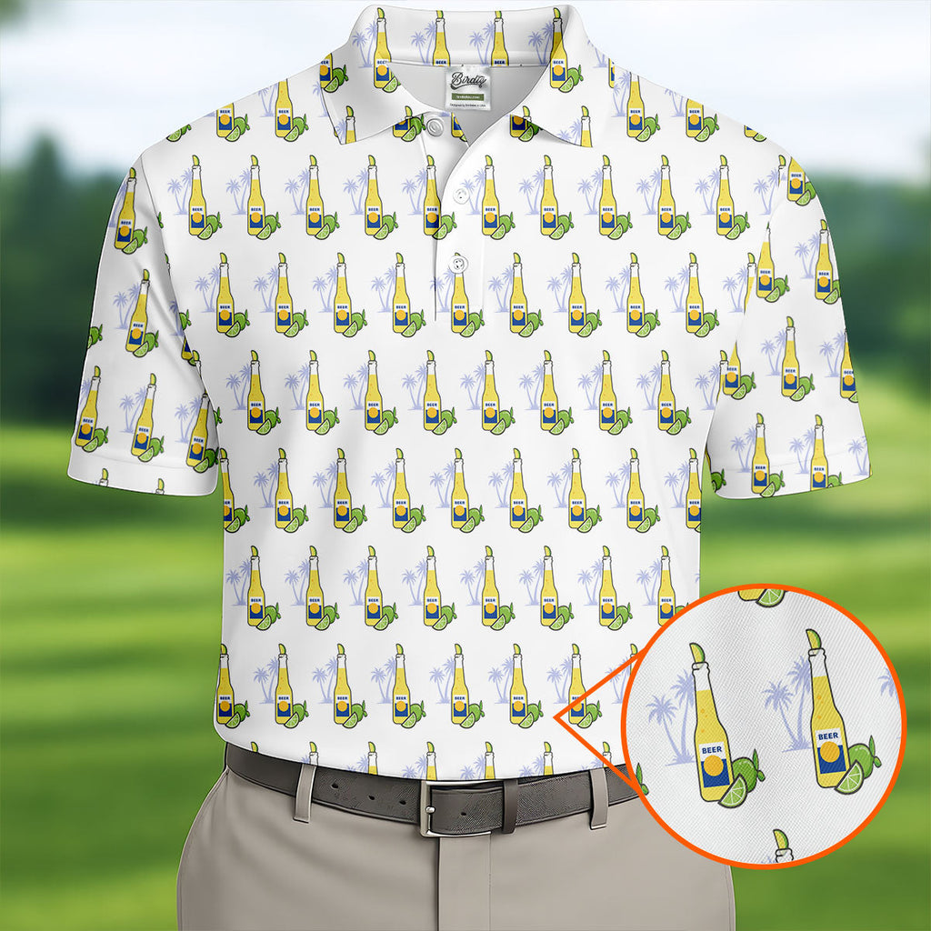 Beer And Lime Palm Tree Pattern Tropical Golf Shirt, Golf Shirts For Men, Polo Shirts For Men