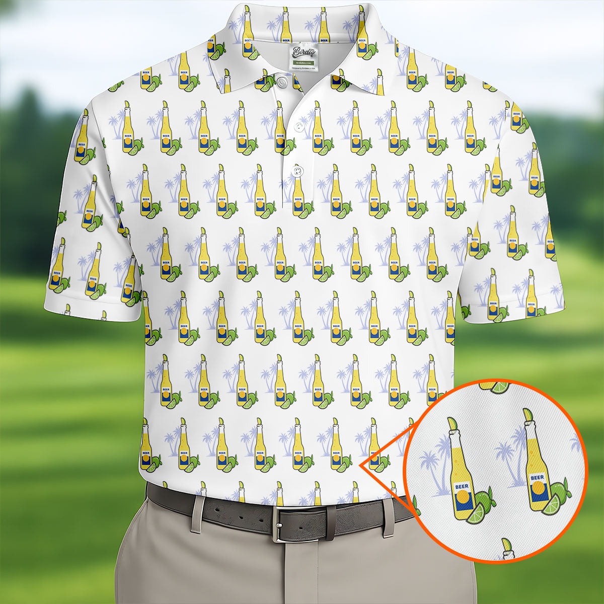 Beer And Lime Palm Tree Pattern Tropical Golf Shirt, Golf Shirts For Men, Polo Shirts For Men