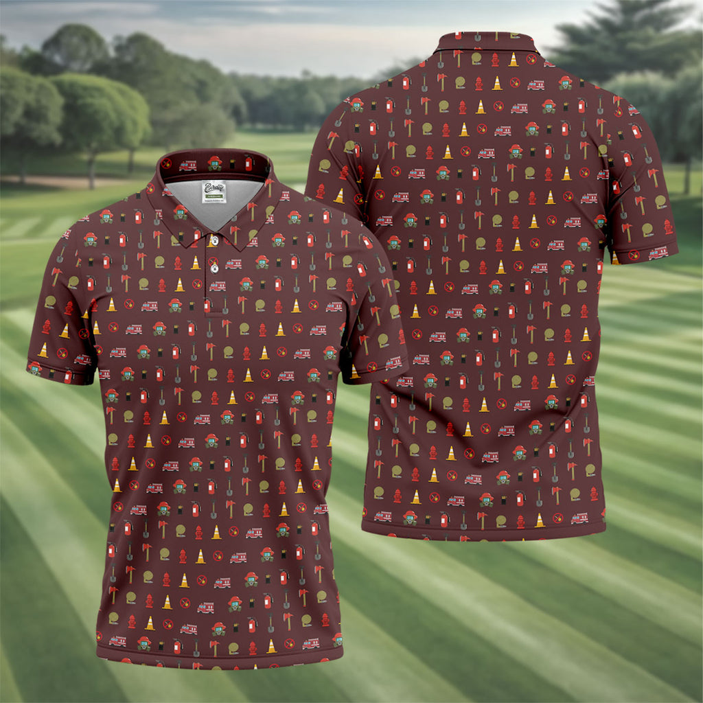 Fireman Patter Men's Funny Golf Shirts, Golf Tops For Men, Polo Shirts For Men, Golf Shirts For Men