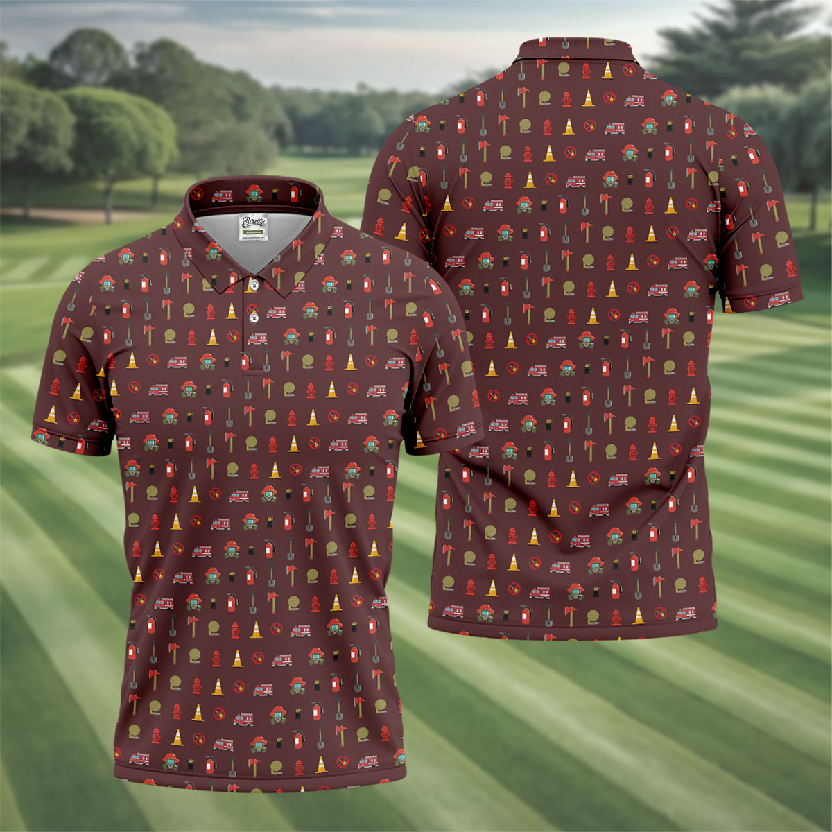 Fireman Patter Men's Funny Golf Shirts, Golf Tops For Men, Polo Shirts For Men, Golf Shirts For Men