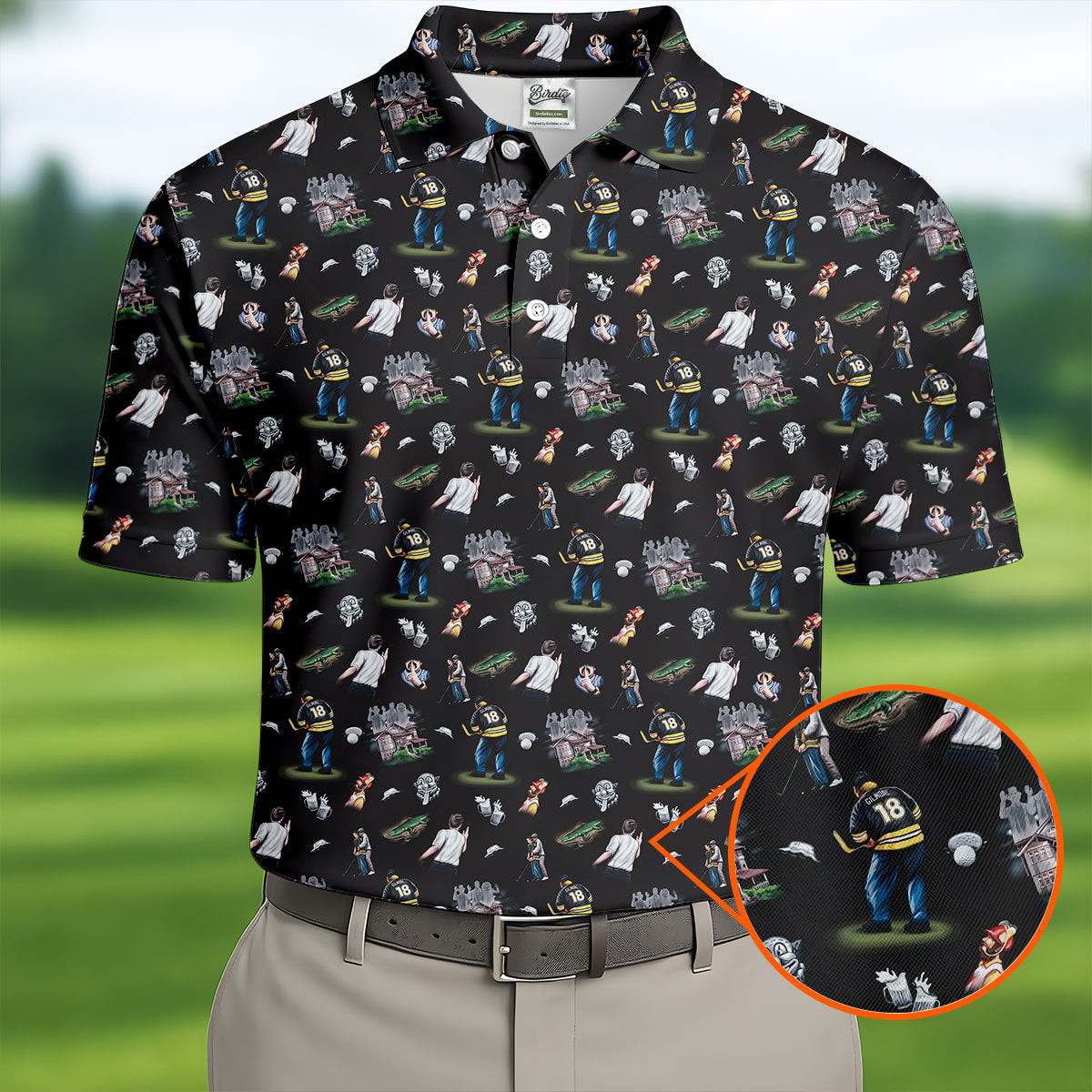 30th Anniversary Sport Movie Character Iconic Moments Black Golf Shirt, Men's Funny Golf Shirts, Golf Shirts For Men