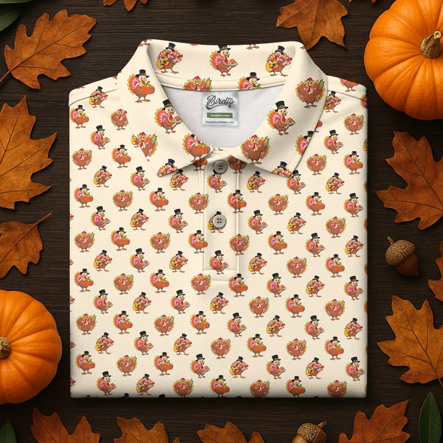 Festive Turkey Thanksgiving Holiday Beige Golf Tops For Men, Polo Shirts For Men, Golf Gift For Men