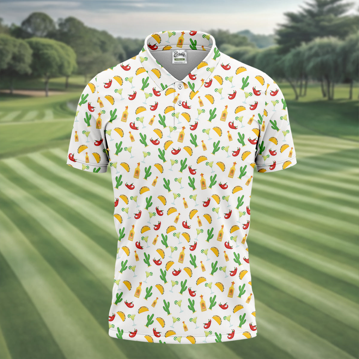 Tropical Vibe Hawaiian Pattern White Golf Shirt, Golf Tops For Men, Golf Gift For Men