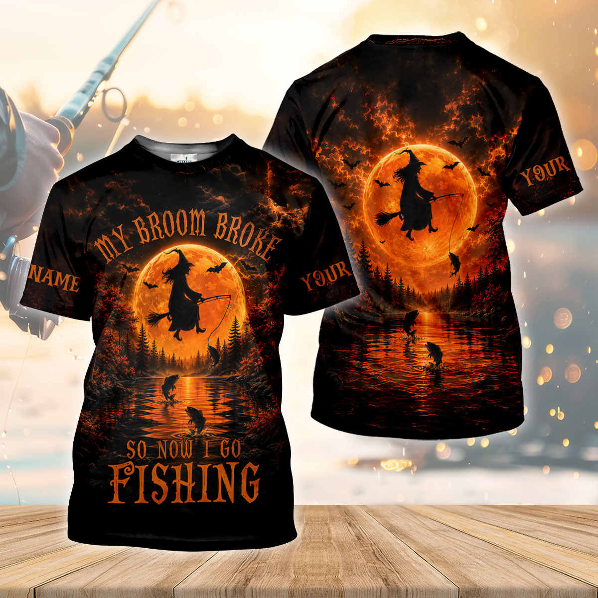 My Broom Broke So Now I Go Fishing UPF Shirt, Womens Fishing Shirt, Halloween Fishing Shirt