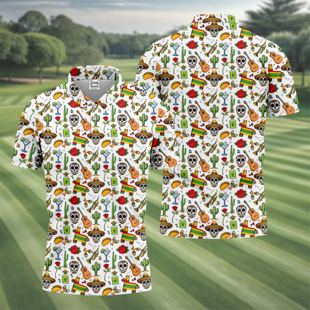 Decorated Skulls Party Items Cinco De Mayo Celebration Fiesta Themed White Golf Shirts For Men