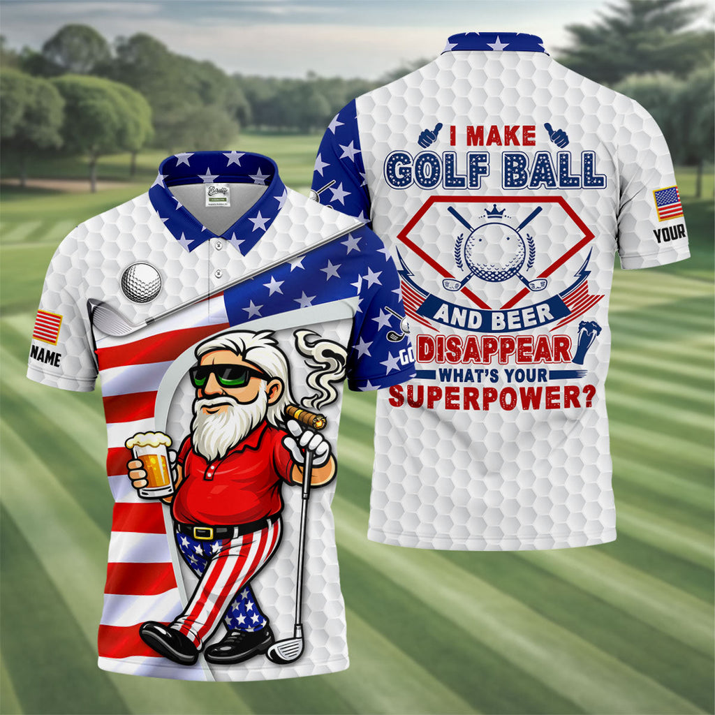 I Make Golf Ball And Beer Disappear Patriotic 4th Of July Funny Golf Shirt, 250 Years Golf Shirts For Men