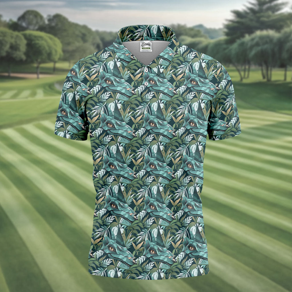 Dinosaur Head Tropical Vibe Golf Tops For Men, Polo Shirts For Men, Golf Shirts For Men