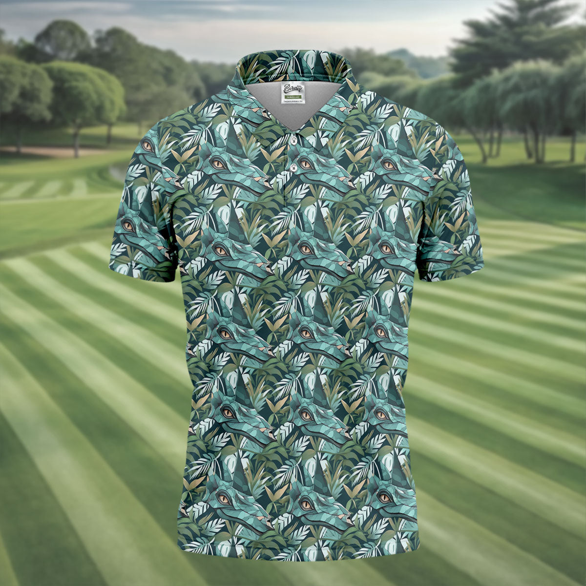 Dinosaur Head Tropical Vibe Golf Tops For Men, Polo Shirts For Men, Golf Shirts For Men